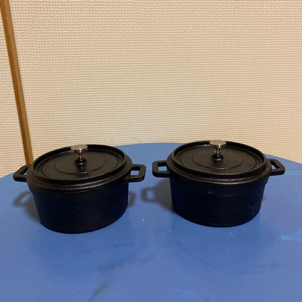 鋳鉄製ダッチオーブン 深くて無塗装のスチューポット2点 2個セット 鋳物鍋