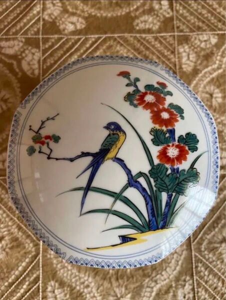 【鶯】重箱 花鳥 白地 染付 八角 レア 三段 陶磁器 アンティーク コレクション ★