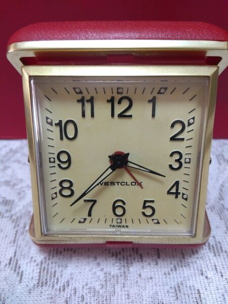 昭和レトロ☆Westclox☆トラベル目覚まし時計☆ぜんまい式 レッドケース☆ アンティーク