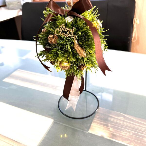 クリスマス 吊り下げ オブジェ フェイクグリーンボール 木の実 電飾付 造花 インテリア