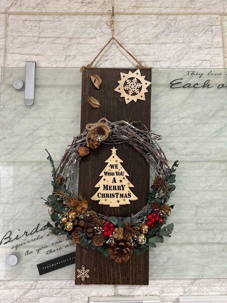 クリスマス ブラウンボード 白木リース アレンジメント 壁掛けインテリア ハンドメイド リース クリスマス 壁掛け