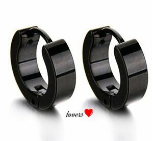  free shipping 2 piece set 4mm width black black surgical stainless steel simple hoop earrings new goods unused boys girls men's lady's 