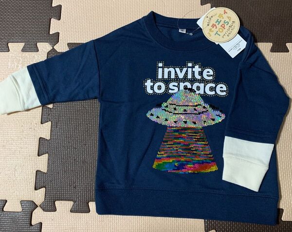 長袖Tシャツ ロンT スパンコール UFO 80cm 重ね着風 新品未使用 タグ付き