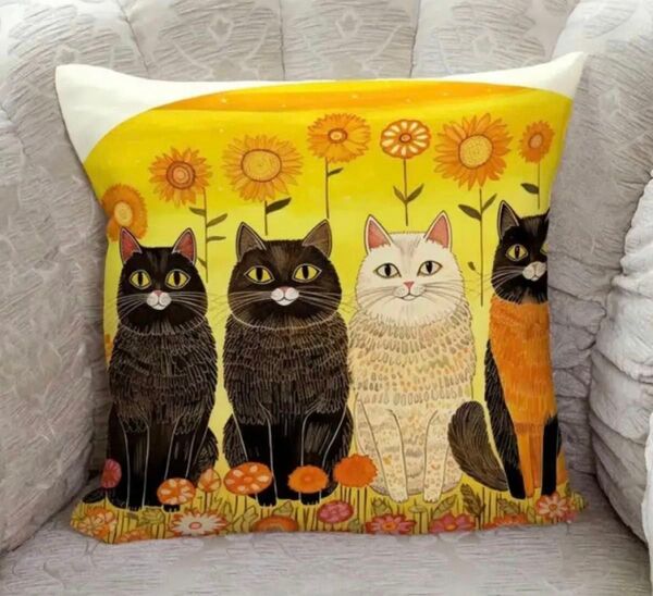 猫柄 クッションカバー 45×45cm