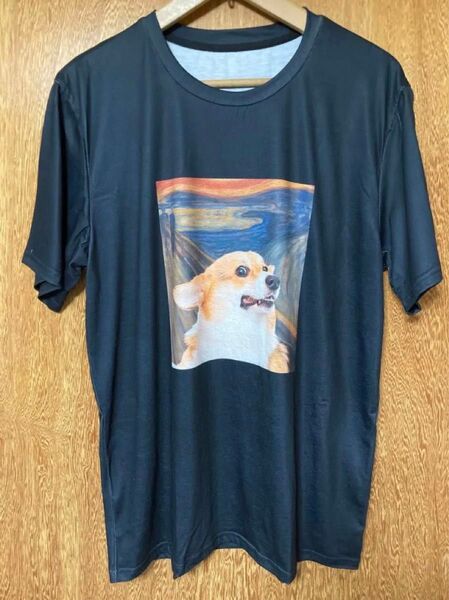 コーギーの叫び!犬柄 半袖Tシャツ ブラック Sサイズ