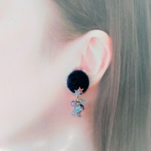 冬仕様♪ ハンドメイド ピアス ネイビー カボション (no.242