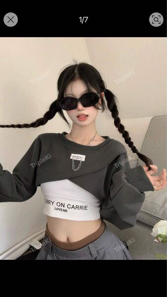 SHEIN クロップドトップス グレー