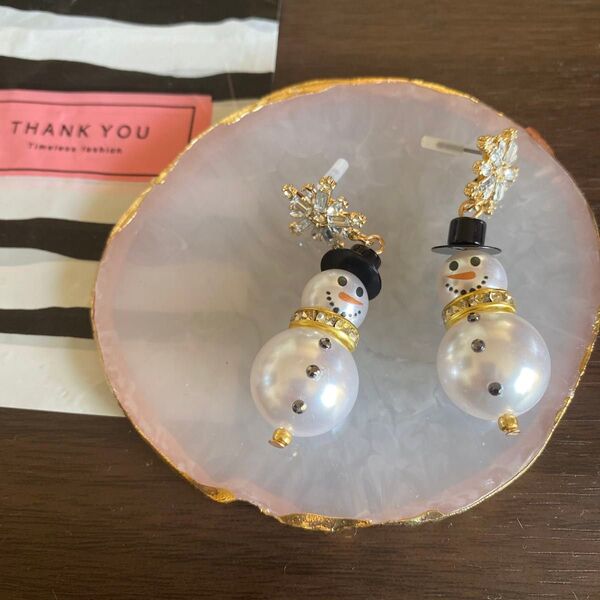 雪だるま スノーマン 冬 キラキラ ピアス