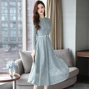 L ワンピース ドレス パーティードレス 総レース ロングドレス 大人 モデル 韓国風 女優 スタイル トレンドカラー 体型カバー 魅力