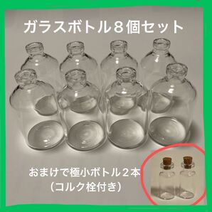 ガラスボトル/ガラス小瓶 8個セット DIY用 おまけで極小ボトル2本付き