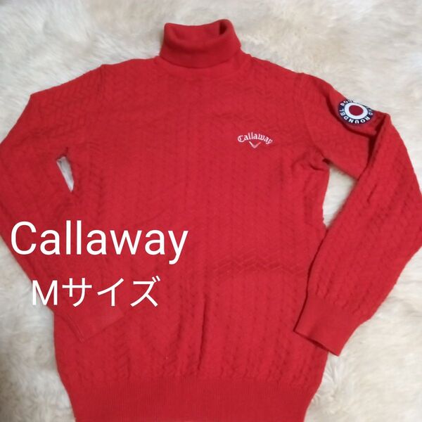 Callaway メンズ タートルネックセーター Mサイズ レッド石畳柄