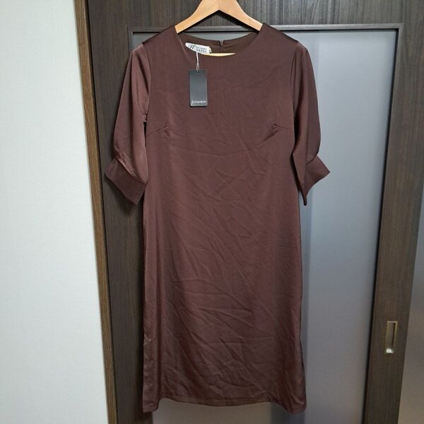 最終価格 JS FASHION ブラウン 半袖 シャツワンピース