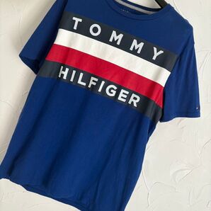 値下げ トミーヒルフィガー S ブルー ロゴ Tシャツ トップス