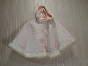 * Familia /familiar 60-90cm* winter poncho (.. pink )/ hood * hem boa attaching / front button / hem part embroidery badge attaching s1353