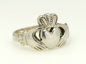  Vintage silver made Irish klada ring i-ll Land Crown Heart hole Mark Britain ring 
