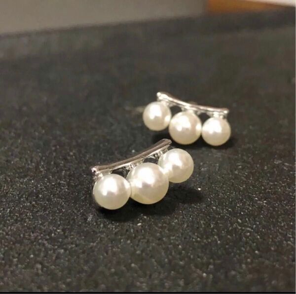 ピアス 三連ミニ パール 上品 シルバー 真珠 入学式