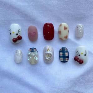 【オーダー専用】キティちゃん/クリスマスネイル/ボアネイル/冬ネイルチップ/リボン/チェック/ハート