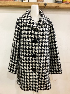 I55*LOUNIE/ Lounie - thousand bird pattern A line coat black group retro size 38 wool black group formal casual *