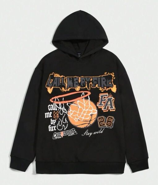 【期間限定SALE品】L バスケットボール パーカー メンズ ストリート シンプル 黒 オーバーサイズ