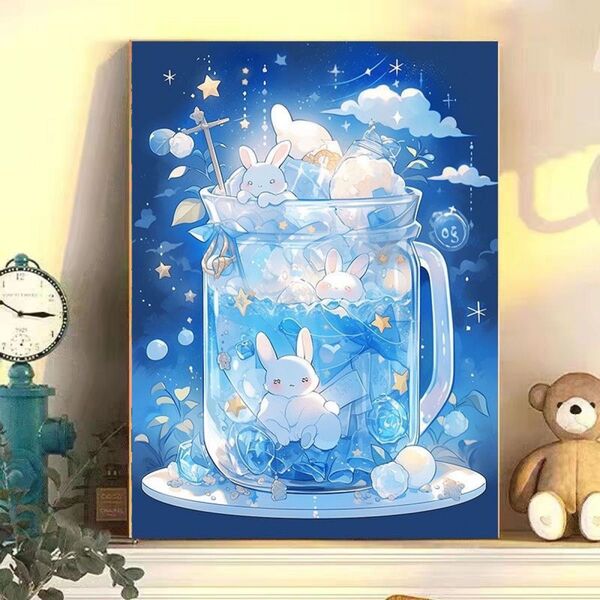 甘品兎 シリーズ DIY 数字油絵 塗り絵 手芸キット 水海 木 景色 絵画 絵具付 数字絵 大人の塗り絵 油絵 猫 複製原画