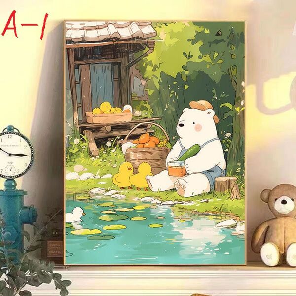 A-1 発呆熊 DIY 数字油絵 塗り絵 手芸キット 絵画 絵具付 数字絵 ポスター アニメ タペストリー