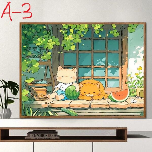 A-3 伏平 DIY 数字油絵 塗り絵 手芸キット 絵画 絵具付 数字絵 ポスター アニメ タペストリー 額装品 模写 油絵 猫