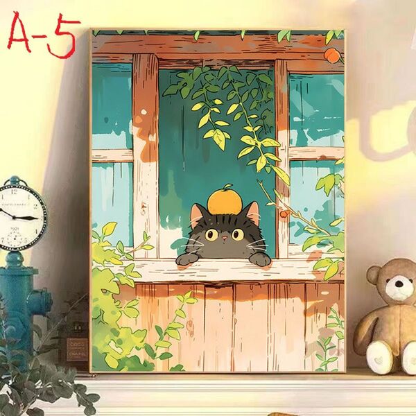 A-5 万事大橘 DIY 数字油絵 塗り絵 手芸キット 絵画 絵具付 数字絵 ポスター アニメ タペストリー 額装品 油絵 猫