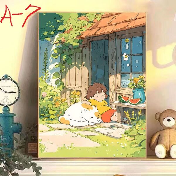 A-7 伏平3 DIY 数字油絵 塗り絵 手芸キット 絵画 絵具付 数字絵 ポスター アニメ タペストリー 額装品 油絵 猫