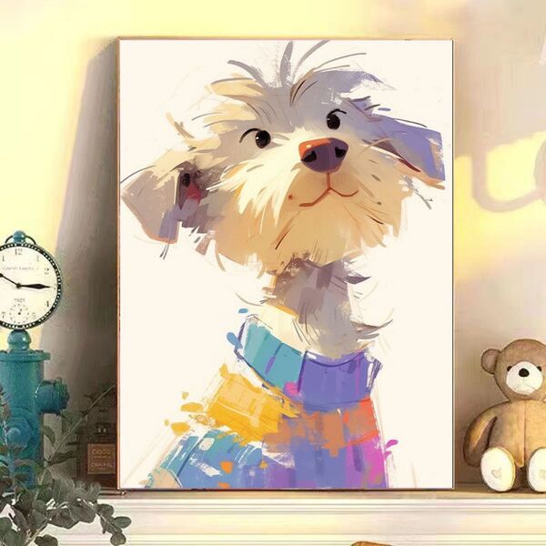 ワンちゃん DIY 数字油絵 塗り絵 手芸キット 絵画 絵具付 数字絵 タペストリー 複製原画 手描きイラスト 描きイラスト 油絵