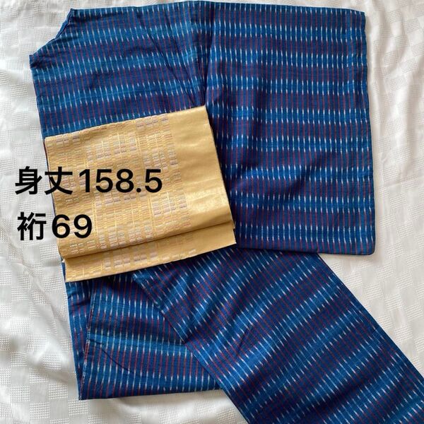 紬着物 身丈158.5裄69 普段着物 袷着物 縞柄