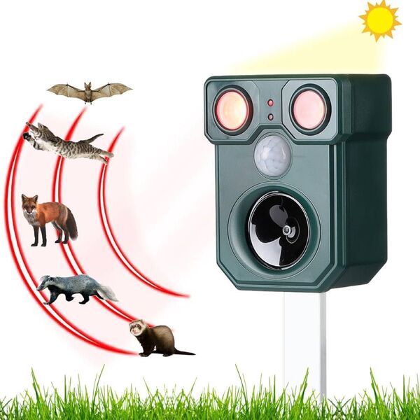 動物撃退器 超音波/警報音/LED強力フラッシュライト機能/猫撃退 糞被害 鳥害対策/ソーラー充電 USB充電