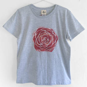 Art hand Auction T-shirt femme taille L motif Rose T-shirt peint à la main Casual Rose Aquarelle Noël, Taille L, col rond, à motifs