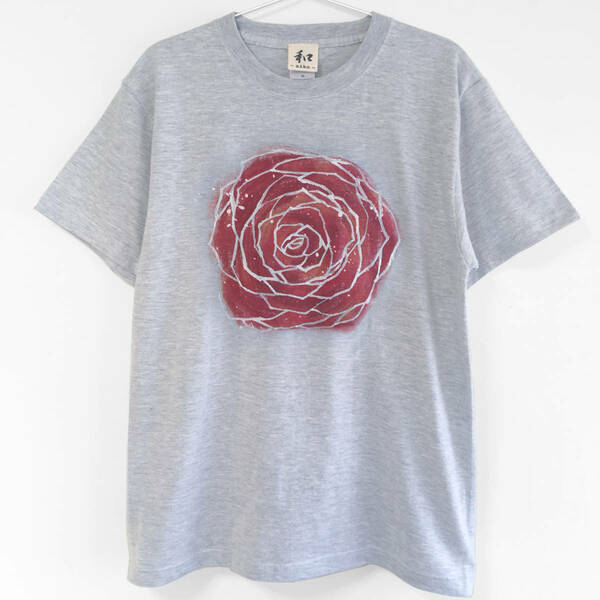 メンズ Tシャツ XXLサイズ バラの花柄 手描きTシャツ カジュアル 薔薇 ローズ 水彩 クリスマス