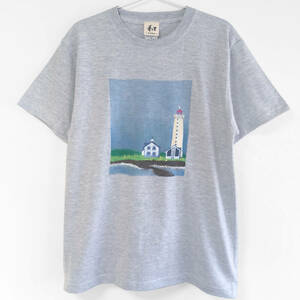 Art hand Auction Men's T-shirt M size Lighthouse pattern hand-painted T-shirt Casual House Picture book Scandinavian Christmas, M size, round neck, patterned