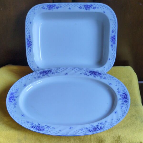 ※27 SANGO CHINA、三郷陶器。Cing Gourmets,サングルメシリーズ。アンティーク、楕円大皿&角大鉢。