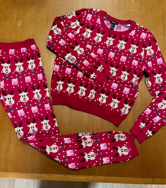 Forever 21 ニット ルームウェア パジャマ 上下セット セットアップ M-L ニットレギンス セーター トナカイ