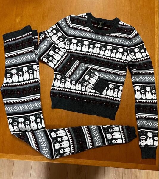 Forever21 雪だるま ニット レギンス セーター グレー S ノルディック柄 ルームウェア パジャマ