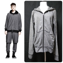 本物 T BYALEXANDER WANG ティーバイアレキサンダーワン 霜降り レザーパイピング ZIP UP スウエットパーカー S グレー系　_画像1