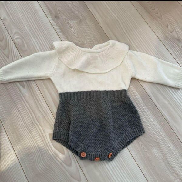 フリル襟ニットロンパース、セーターロンパース ロンパース ベビー 女の子