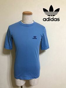 adidas アディダス 70s 80s ヴィンテージ Tシャツ トップス サイズL 172-94-80 半袖 ライトブルー ADS-87 デサント