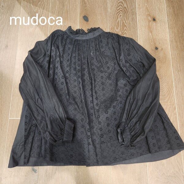 ムドカ mudoca 長袖ブラウス レース 黒 ブラック