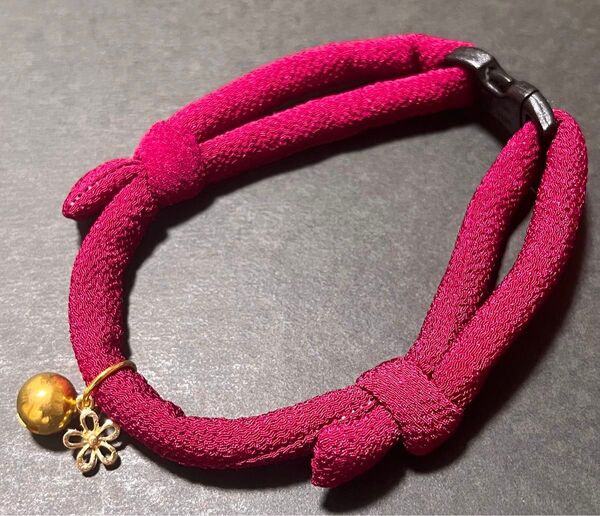 猫ちゃん用ちりめん首輪 ワイン ハンドメイド