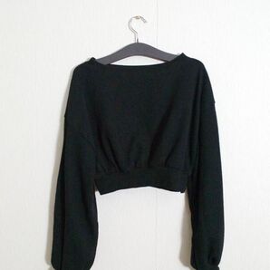 ショート丈Top’s カットソー 長袖 黒 ブラック