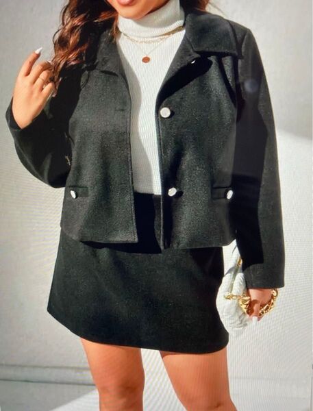 SHEIN プラス ボタンフロント ジャケット & スカート セットアップ プラスサイズ