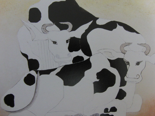 Ueda-Gyu, [Ayer], De un raro libro de arte enmarcado., Buen estado, Nuevo con marco, pintor japonés, gastos de envío incluidos, cuadro, pintura al óleo, dibujo de animales