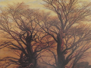 山本紅雲、【樹間赤陽】、希少な額装用画集より、状態良好、新品額装付、日本人画家、送料込み