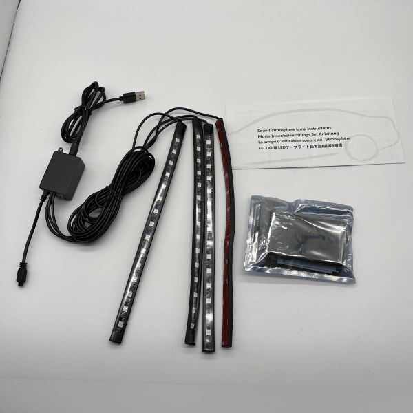 車 60LED DR176 RGB テープライト USB式 車内装飾用 音に反応 防水 全8色に切替 高輝度 フットランプ 足下照明 リモコン付き