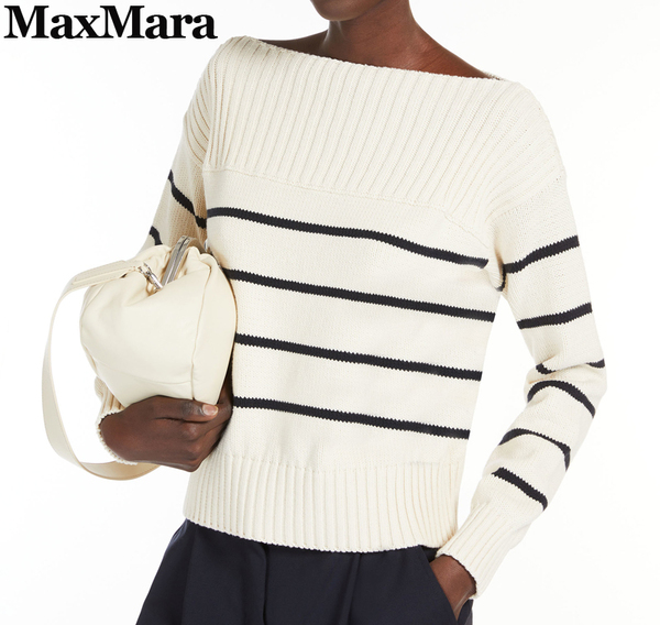 新品58%OFF マックスマーラ Max Mara ボートネックニット エクル×ネイビー Lサイズ 【送料無料】