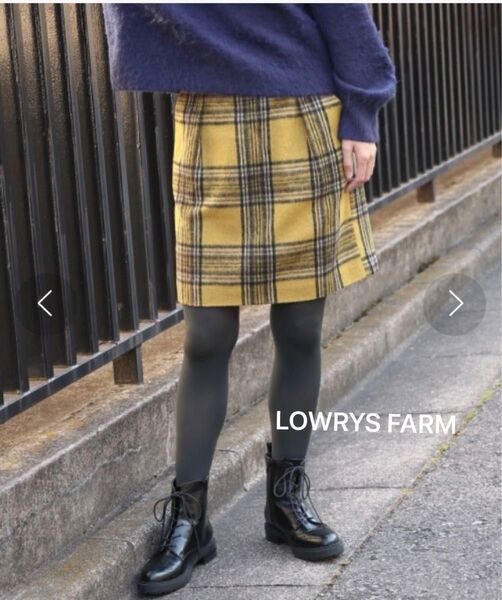 美品 LOWRYS FARM シャギー タータンチェック タイトスカート イエロー系