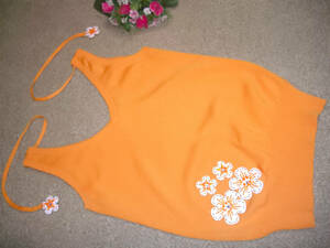  enamel manner. flower . beads × Kirakira × solid . decoration gorgeous * rom and rear (before and after) V neck + cord decoration * orange tank top JK inner convenience *M~L